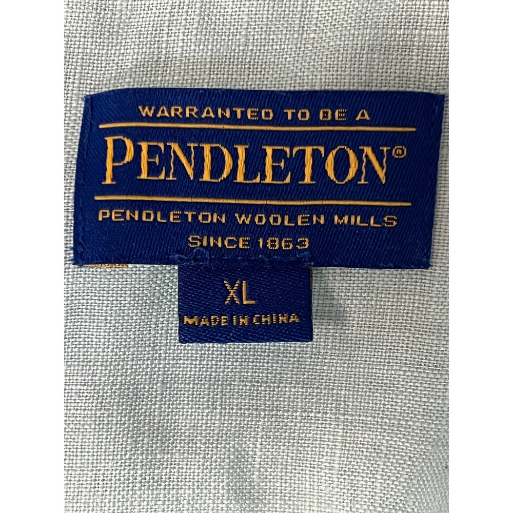 Pendleton Womens XL Aqua Blue 100% Linen Long Sleeve Button Down Shirt Retro - Picture 5 of 9